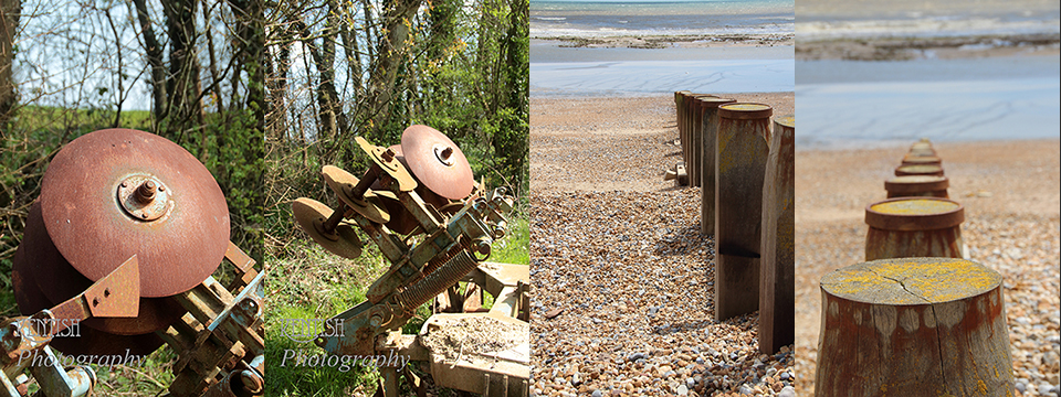 Post box, sea defences, oil drum, Gypsum conveyor